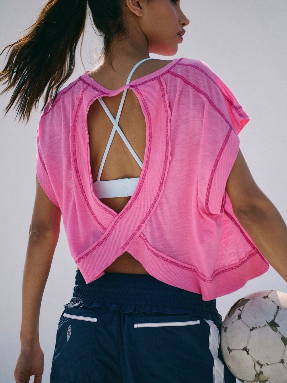 FP Movement by Free People Pink Open-Back Crop Top